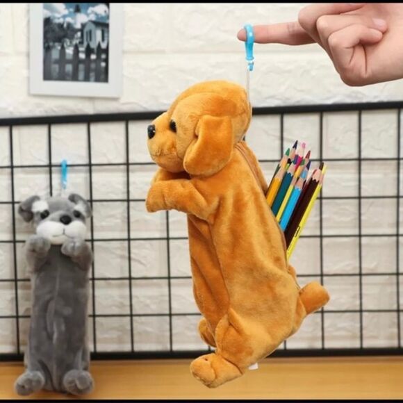 🔥🔥SALE🔥🔥🐾🐾ADORABLE Plush Puppy Pencil Pouch-Grey and White - Picture 4 of 6